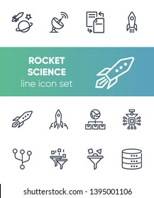 Rocket science line icon set. Spaceship, rocket, cosmic. Space engineering concept. Vector illustration can be used for topics like technology, progress, invention