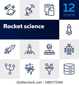 Rocket science line icon set. Spaceship, rocket, cosmic. Space engineering concept. Vector illustration can be used for topics like technology, progress, invention