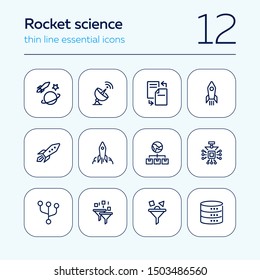 Rocket science line icon set. Spaceship, rocket, cosmic. Space engineering concept. Vector illustration can be used for topics like technology, progress, invention