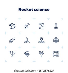 Rocket science line icon set. Spaceship, rocket, cosmic. Space engineering concept. Vector illustration can be used for topics like technology, progress, invention