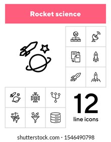 Rocket science line icon set. Spaceship, rocket, cosmic. Space engineering concept. Vector illustration can be used for topics like technology, progress, invention