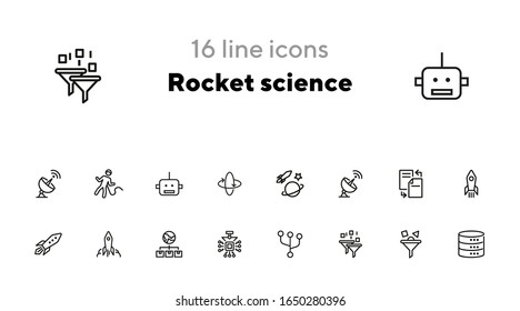 Rocket science line icon set. Spaceship, rocket, cosmic. Space engineering concept. Vector illustration can be used for topics like technology, progress, invention