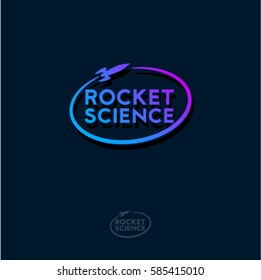 Rocket science logo. Gradient rocket emblem.
Rocket and letters on a dark background.