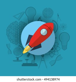 rocket with science related icons image 