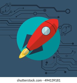 rocket with science related icons image 