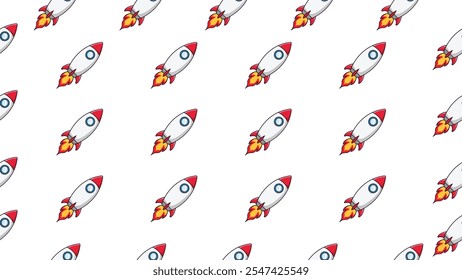 Rocket seamless pattern background. Rocket cartoon motif textile. Cartoon kids flying rocket. Vector illustration