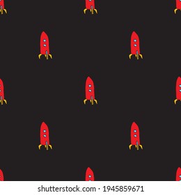 Rocket Seamless pattern. Cute Doodles space ships sketch. Hand drawn Cartoon Vector illustration.