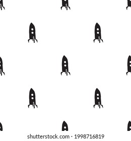 Rocket Seamless pattern. Cute Doodles space ships sketch. Hand drawn Cartoon Vector illustration.