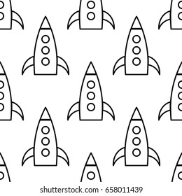 Rocket seamless pattern in outline style for infographics and creative design.