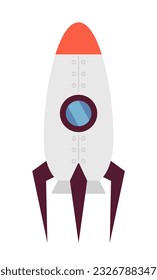 Rocket semi flat colour vector object. Editable cartoon clip art icon on white background. Flying starship for space research. Simple spot illustration for web graphic design