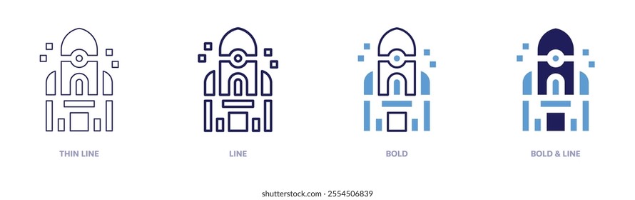 Rocket seminars icon in 4 different styles. Thin Line, Line, Bold, and Bold Line. Duotone style. Editable stroke.