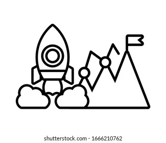 rocket with seo icons in white background vector illustration design
