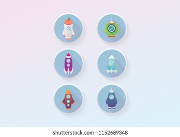 Rocket set cute Flat Design Icons Set Template Vector Illustration