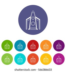 Rocket set icons in different colors isolated on white background