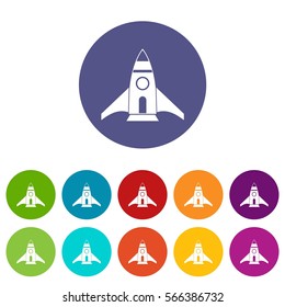 Rocket set icons in different colors isolated on white background