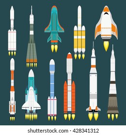 Rocket set vector and technology ship rocket cartoon design