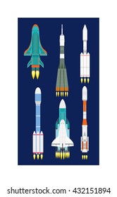 Rocket set vector and technology ship rocket cartoon design