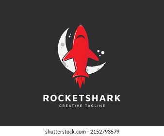 Rocket shark logo with moon design