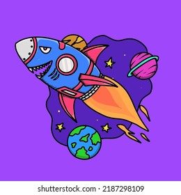 rocket shark surrealism psychedelic illustration