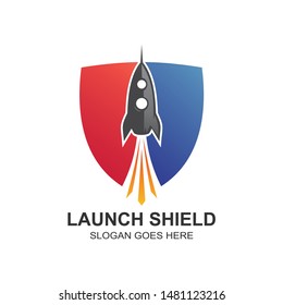 Rocket With Shield Logo Design