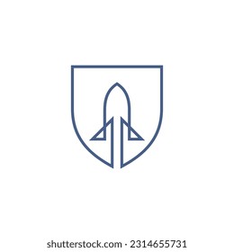 Logo del escudo de cohetes en estilo de arte de línea simple y minimalista