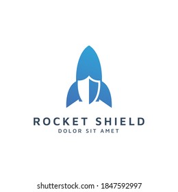 rocket and shield negative space logo design