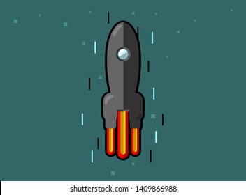 Rocket ship abstractionism. Space black rocket launch. Project start up and development process. Innovation product, creative colorful idea. Management. Vector illustration. Flat design.

