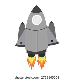 Rocket Ship Blasting Off into Space Flat Vector Illustration