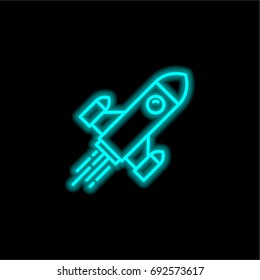 Rocket ship blue glowing neon ui ux icon. Glowing sign logo vector