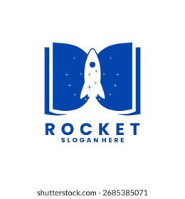 Rocket ship with book open logo design vector template