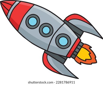 Rocket Ship Cartoon Colored Clipart Illustration