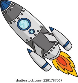 Rocket Ship Cartoon Colored Clipart Illustration