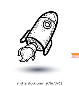 Rocket ship cartoon icon, vector illustration.