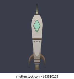 Rocket ship in cartoon style. New Businesses Innovation Development Flat Design IconsTemplate.