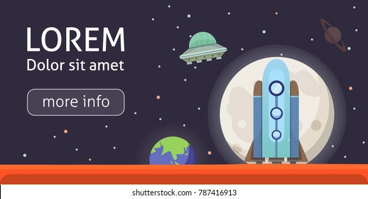 Rocket ship in cartoon style. New Businesses Innovation Development Flat Design Icons Template. Space ships illustrations set.