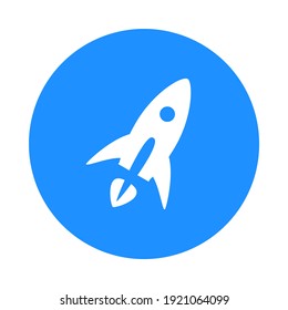 Rocket ship in circle icon. Flat vector illustration flying rocket. Space rocket launch and travel. Project start up sign and development process. Innovation product, creative idea symbol, management.