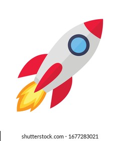 Rocket ship colored icon in flat isolated on white background vector illustration.