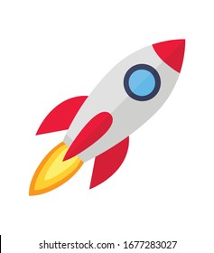 Rocket ship colored icon in flat isolated on white background vector illustration.