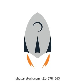 Rocket ship colored icon in flat isolated on white background vector illustration.