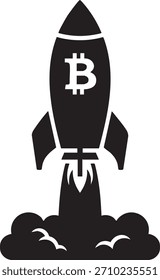 Rocket Ship Crypto Coin Silhouettes isolated on white background