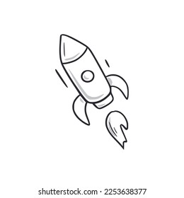 Rocket ship doodle. Rocket ship hand drawn sketch style icon. Start up, space doodle drawn concept. Vector illustration.