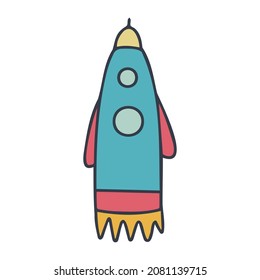 Rocket ship doodle icon. Hand drawn sketch in vector
