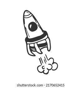 Rocket ship doodle icon. Hand drawn sketch in vector

