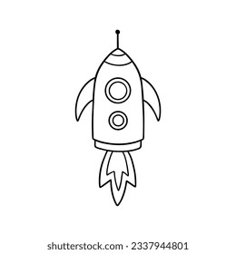 Rocket ship doodle icon. Startup symbol in sketch style.  Hand drawn vector illustration isolated on white background.