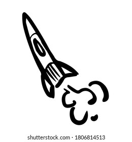 Rocket ship doodle style icon.  Isolated vector illustration.