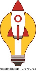 Cohete que emerge de una bombilla que simboliza ideas innovadoras y creatividad
