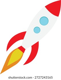 Cohete con Ilustración vectorial de llamas de escape. Icono industrial detallado de la nave estelar con los contornos negros aislados en blanco. Gráfico de exploración espacial para logotipos aeroespaciales, juegos de ciencia ficción y corte de vinilo.