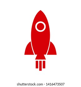 Rocket ship with fire flat line icon. Space travel. Project start up sign. Creative idea symbol