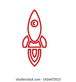 Rocket ship with fire flat line icon. Space travel. Project start up sign. Creative idea symbol