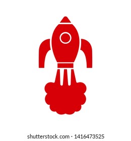 Rocket ship with fire flat line icon. Space travel. Project start up sign. Creative idea symbol